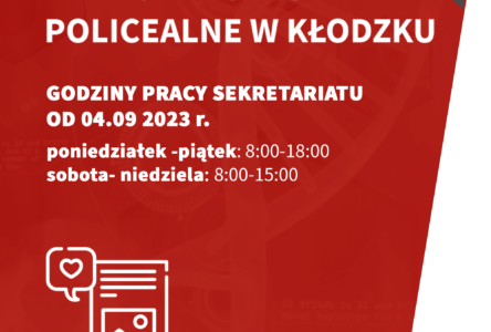 Godziny pracy sekretariatu Medycznych Szkół Policealnych w Kłodzku od 4.09 2023 r.