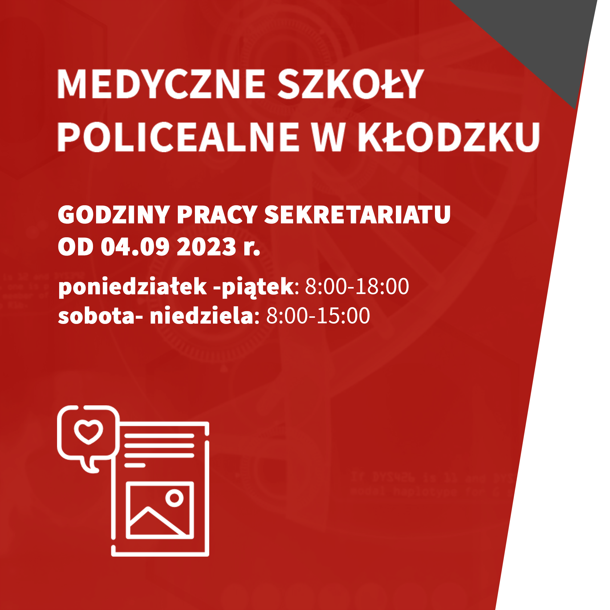 Godziny pracy sekretariatu Medycznych Szkół Policealnych w Kłodzku od 4.09 2023 r.