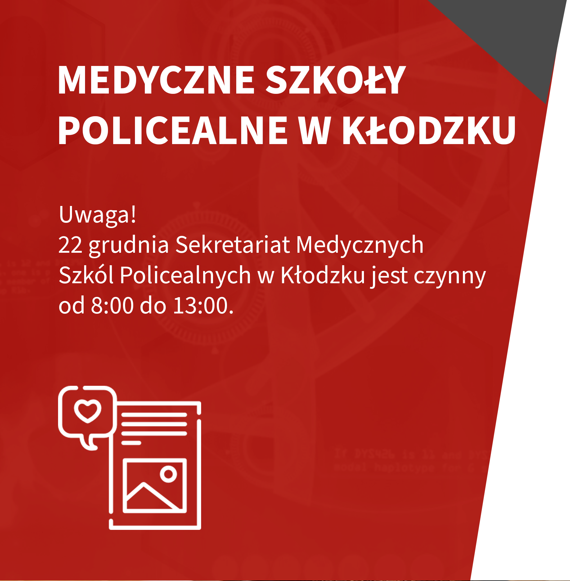 22 grudnia Sekretariat Medycznych Szkół Policealnych w Kłodzku czynny do godziny 13:00