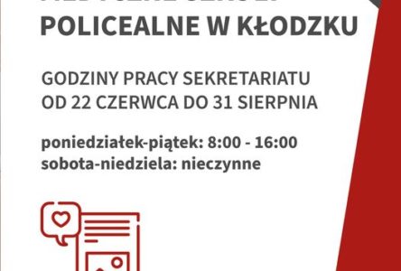 Godziny pracy sekretariatu od 22 czerwca do 31 sierpnie